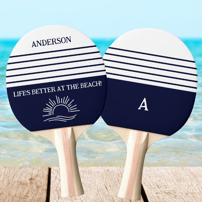 Navy Stripes Monogram Family Nautical Ping Pong Paddle (Creator Uploaded)