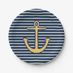 Navy Stripes Nautical Anchor Paper Plate
