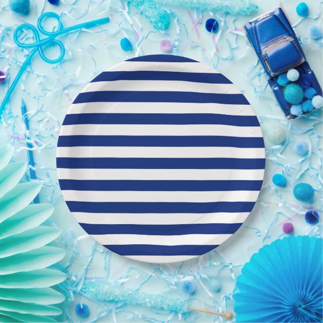 Navy Stripes Nautical Decor Paper Plate (Party)