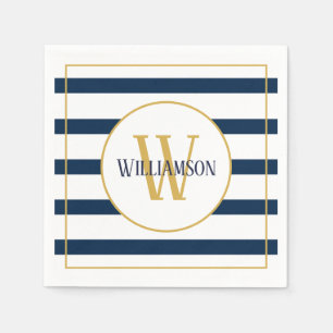 Navy Stripes Nautical Personalized Monogram Name Napkin
