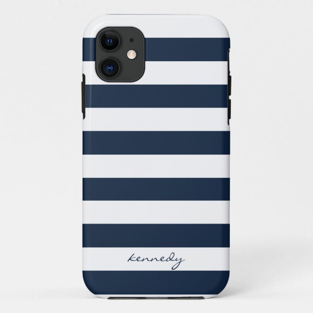 Navy Stripes Pattern Personalized iPhone 5s Case (Back)