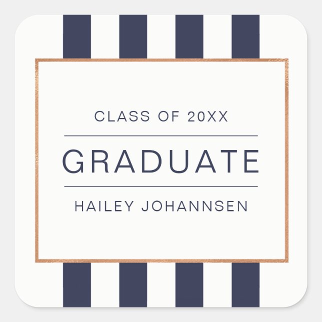 Navy Stripes Personalized Graduation Stickers (Front)