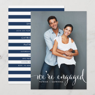 Navy Stripes   Photo Engagement Party Invitation