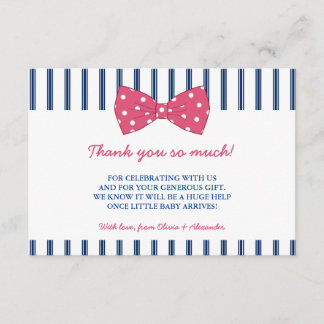 Navy Stripes & Pink Bow | Baby Shower Thank You Card