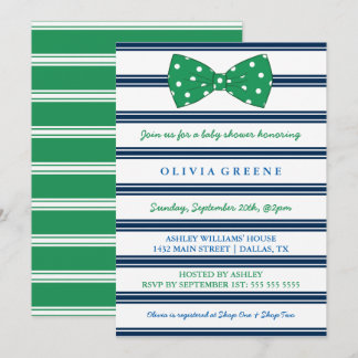 Navy Stripes & Polka Dot Bow | Baby Shower Invitation