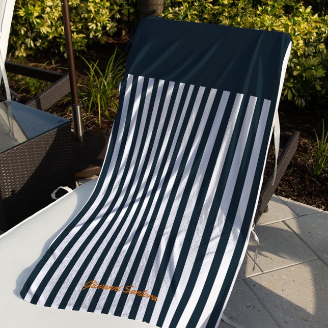 Navy Stripes | The Modern Gentleman's Monogram Beach Towel (Creator Uploaded)