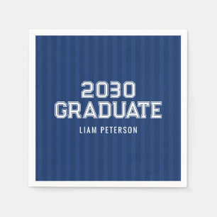 Navy Stripes Typography Custom Graduation Party Napkin