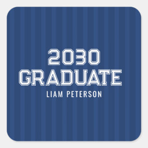 Navy Stripes Typography Custom Graduation Square Sticker