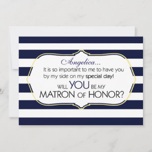 Navy Stripes Will You Be My Matron of Honour Invitation