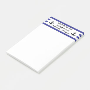 Navy Stripes with Anchors Personalized Post-it Notes