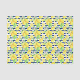 Navy Stripes with Yellow Lemons Pattern Tissue Paper