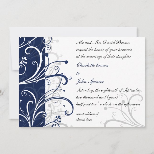 navy stylish wedding invitation (Front)