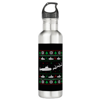 Navy Submarine Submariner Ugly Christmas Sweater 710 Ml Water Bottle