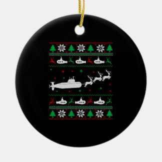 Navy Submarine Submariner Ugly Christmas Sweater Ceramic Ornament