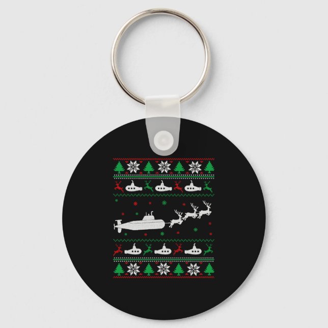 Navy Submarine Submariner Ugly Christmas Sweater Keychain (Front)