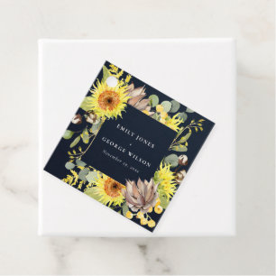NAVY SUNFLOWER EUCALYPTUS PINE CONE FLORAL WEDDING FAVOUR TAGS