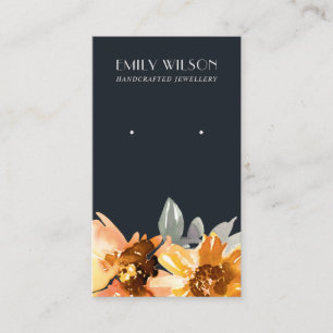 NAVY SUNFLOWER FALL AUTUMN STUD EARRING DISPLAY BUSINESS CARD