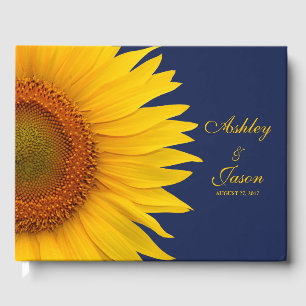 Navy Sunflower Personalized Wedding Guest Book