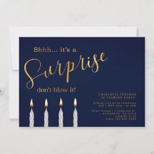 Navy Surprise Birthday Invitation – Elegant Gold 