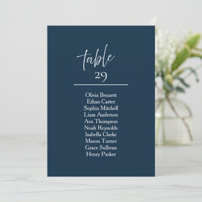 Navy Table Seating Chart Sign (Standing Front)