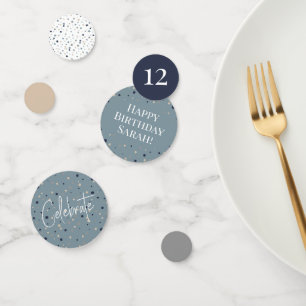 Navy Tan Blue Grey Birthday Confetti