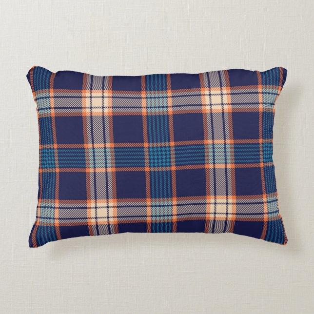 Navy tartan plaid pattern accent pillow (Front)
