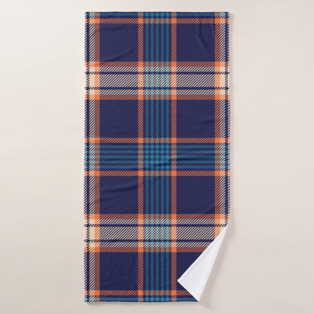 Navy tartan plaid pattern bath towel (Bath Towel)