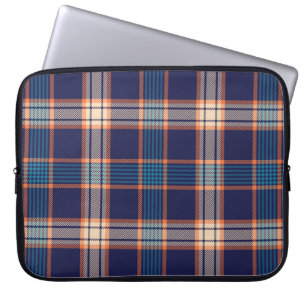 Navy tartan plaid pattern laptop sleeve