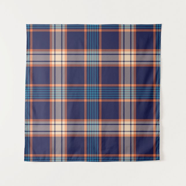 Navy tartan plaid pattern tapestry (Front)