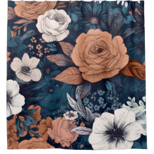 Navy & Taupe Boho Floral Print