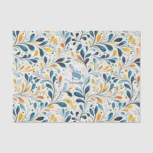 Navy Teal Amber Botanical Leaf Pattern Tissue Paper