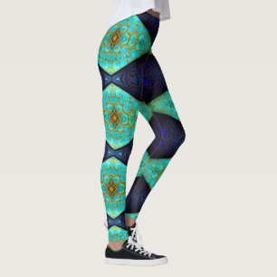 Navy, Teal and Gold Diamond Leggings