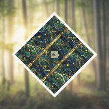 Navy Teal and Gold Moonlight Forest with Monogram