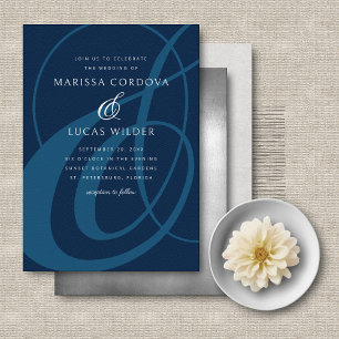Navy Teal Blue Ampersand Script Wedding Invitation