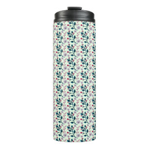 Navy Teal Botanical Floral Pattern Thermal Tumbler