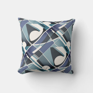 Navy Teal Charcoal White Slanted Twirling Art Look Throw Pillow