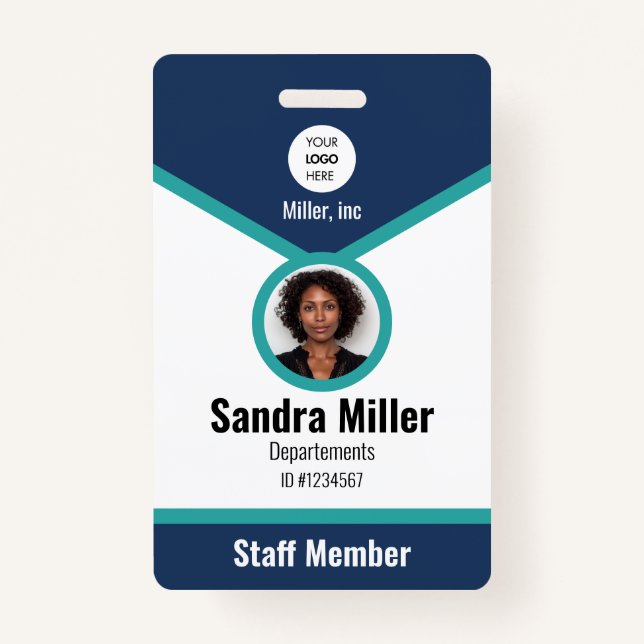 Navy & teal | Custom Employee Photo ID  Badge (Front)