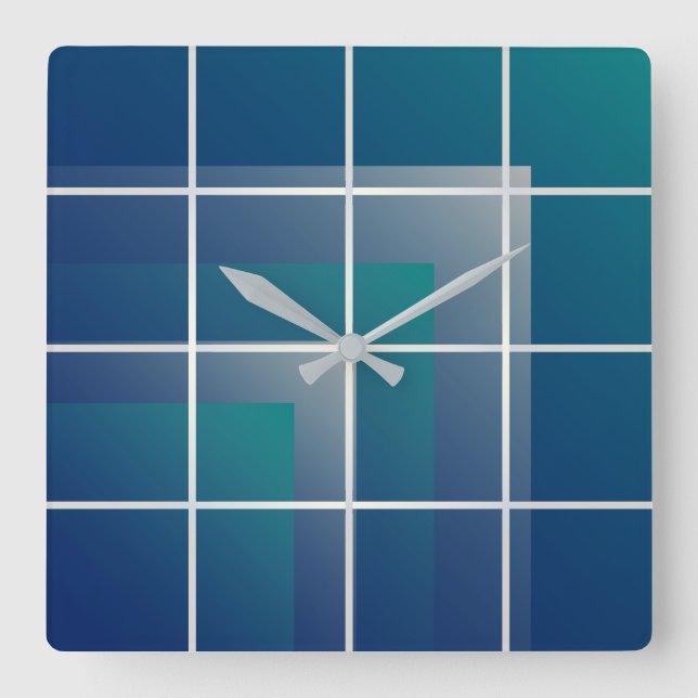 Navy teal grey square wall clock (Front)