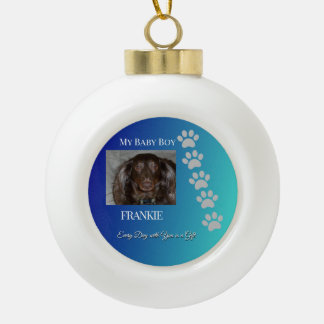 Navy Teal Pawprints Pet Tribute Ceramic Ball Christmas Ornament