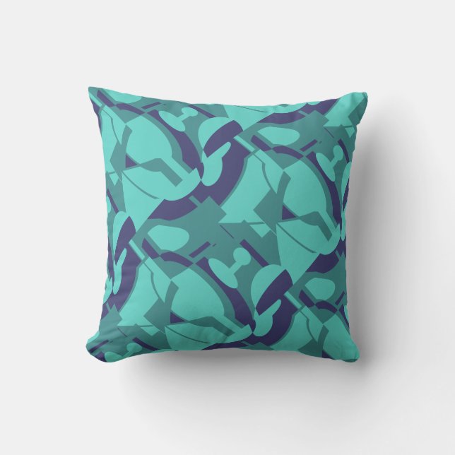 Navy Teal Shades Floral Look Diagonal Abstract Throw Pillow (Front)