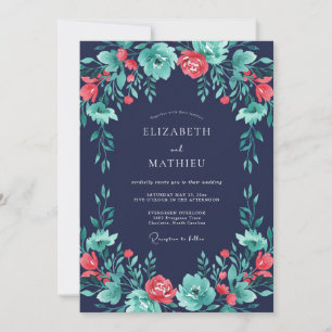 Navy Teal Vibrant Botanical Wedding Invitation