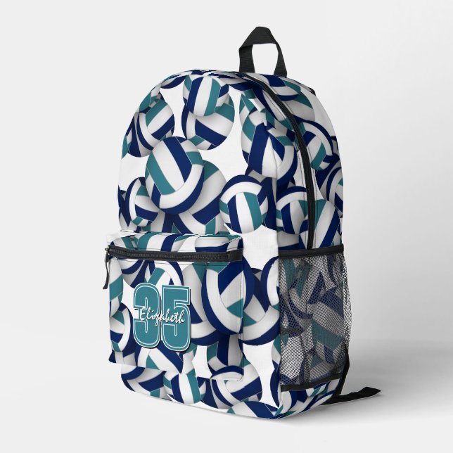 navy teal volleyball team colours patterned  printed backpack (Back Corner Right)