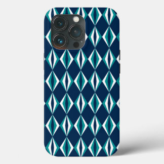 Navy, Teal & White Diamonds iPhone 13 Pro Case