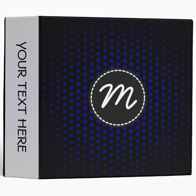 Navy Techno Dots Modern Monogram Binder (Front/Spine)