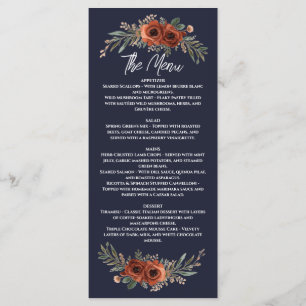 Navy Terracotta Boho Floral Menu