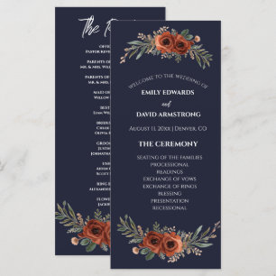 Navy Terracotta Floral Boho Wedding Program