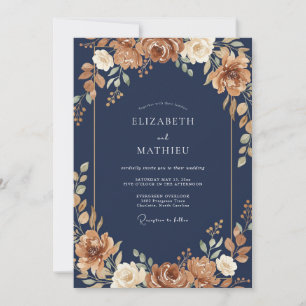 Navy Terracotta Moody Autumn Wedding Invitation