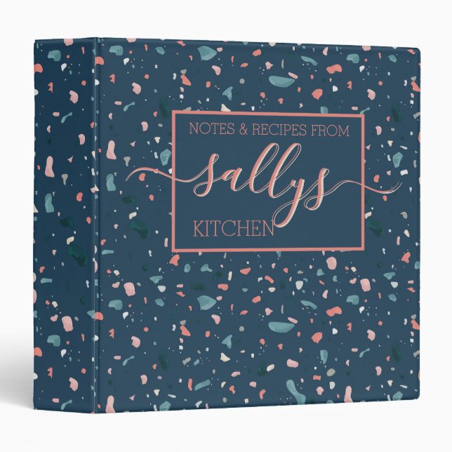 Navy Terrazzo Kitchen Notes Recipe homemade Binder (Front/Spine)