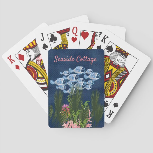 Navy Textured,Fish,Pink-Coral Playing Cards (Back)