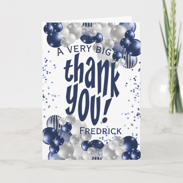 Navy Thank You Appreciation Balloons  Card (Front)